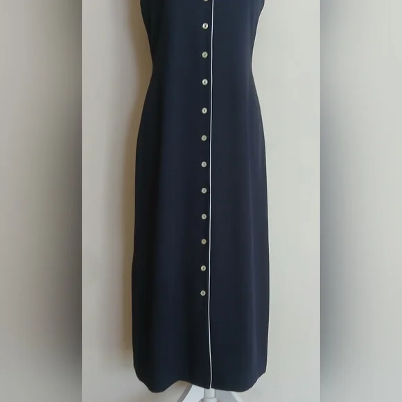 Donna Ricco New York Vintage Petite Navy Blue Sleeveless Button Down Dress - Picture 3 of 7
